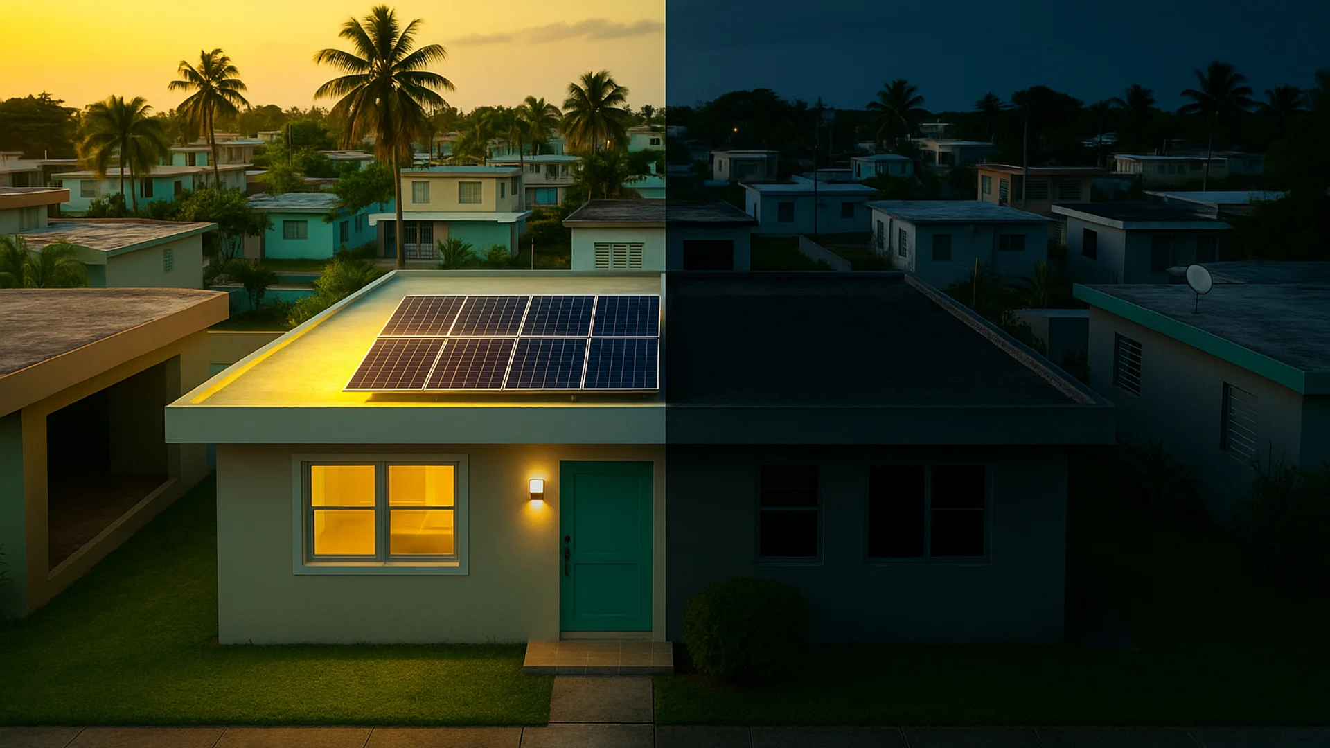 Casa con sistema solar completo